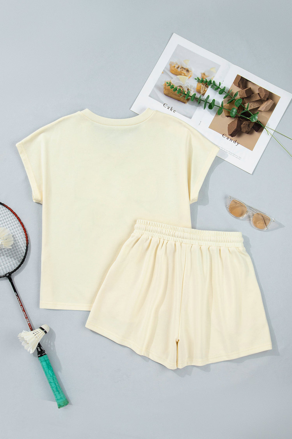 Leopard Bow Patch V-Neck Tee and Drawstring Shorts Set - Image 3