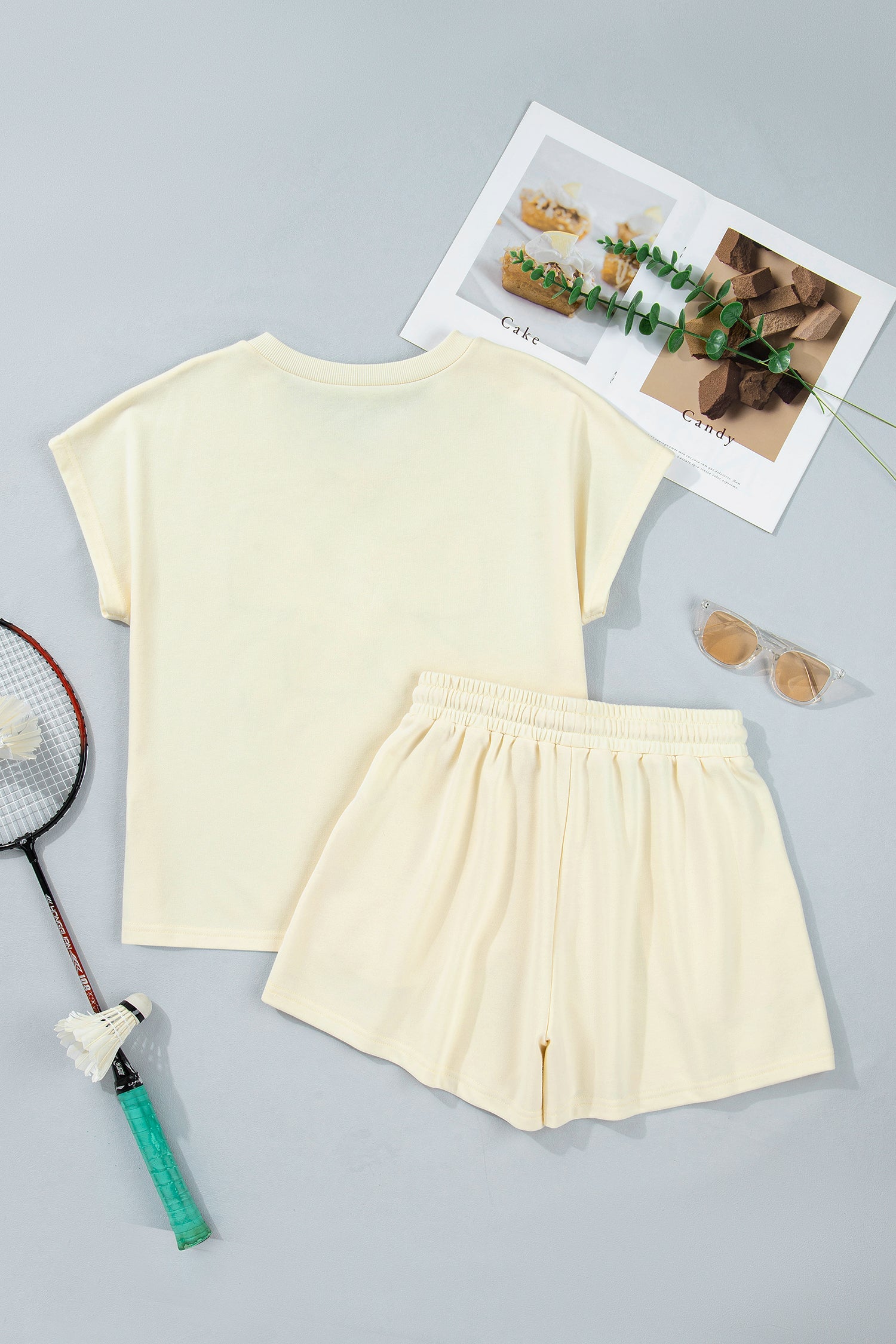 Leopard Bow Patch V-Neck Tee and Drawstring Shorts Set - Image 3