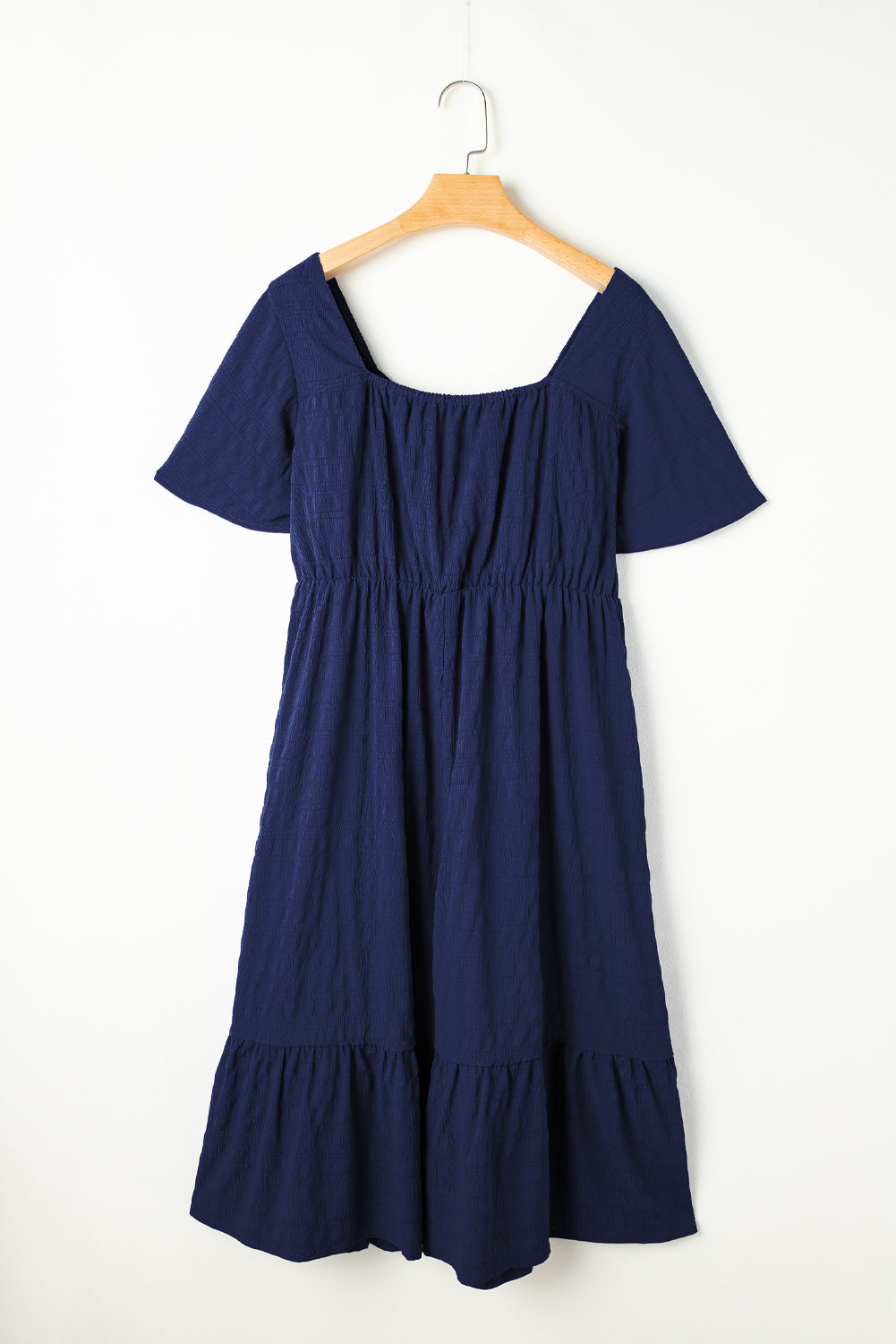 Lace-Up Sweetheart Midi Dress in Navy | Short Sleeve A-Line