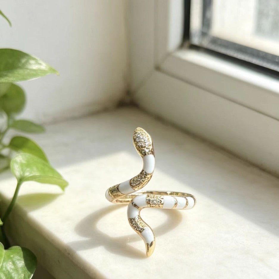 Snake Zodiac Index-Finger Ring, Adjustable Gold Statement Piece
