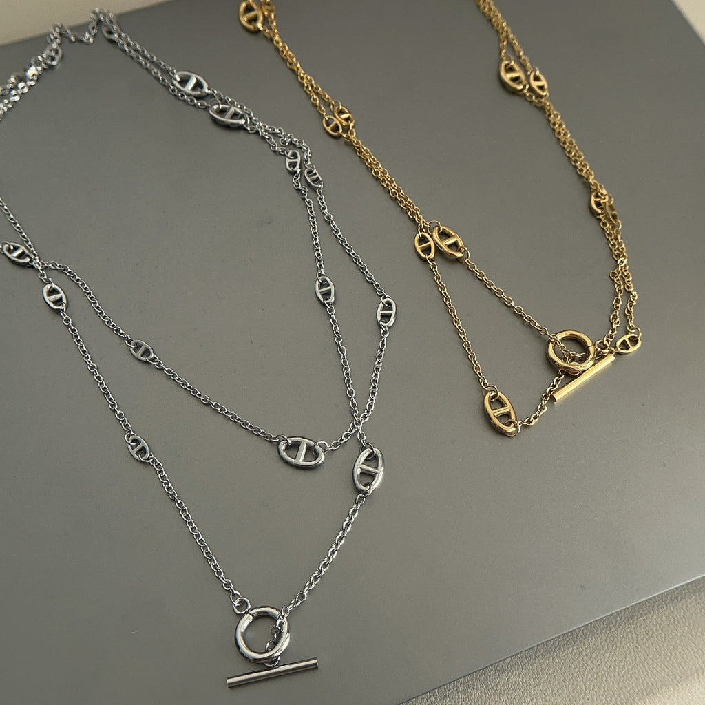 18K Gold Plated Titanium Steel Pig Nose Statement Necklace