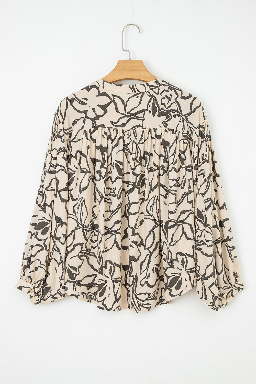 Blue Floral Print Batwing Sleeve Buttoned Shirt