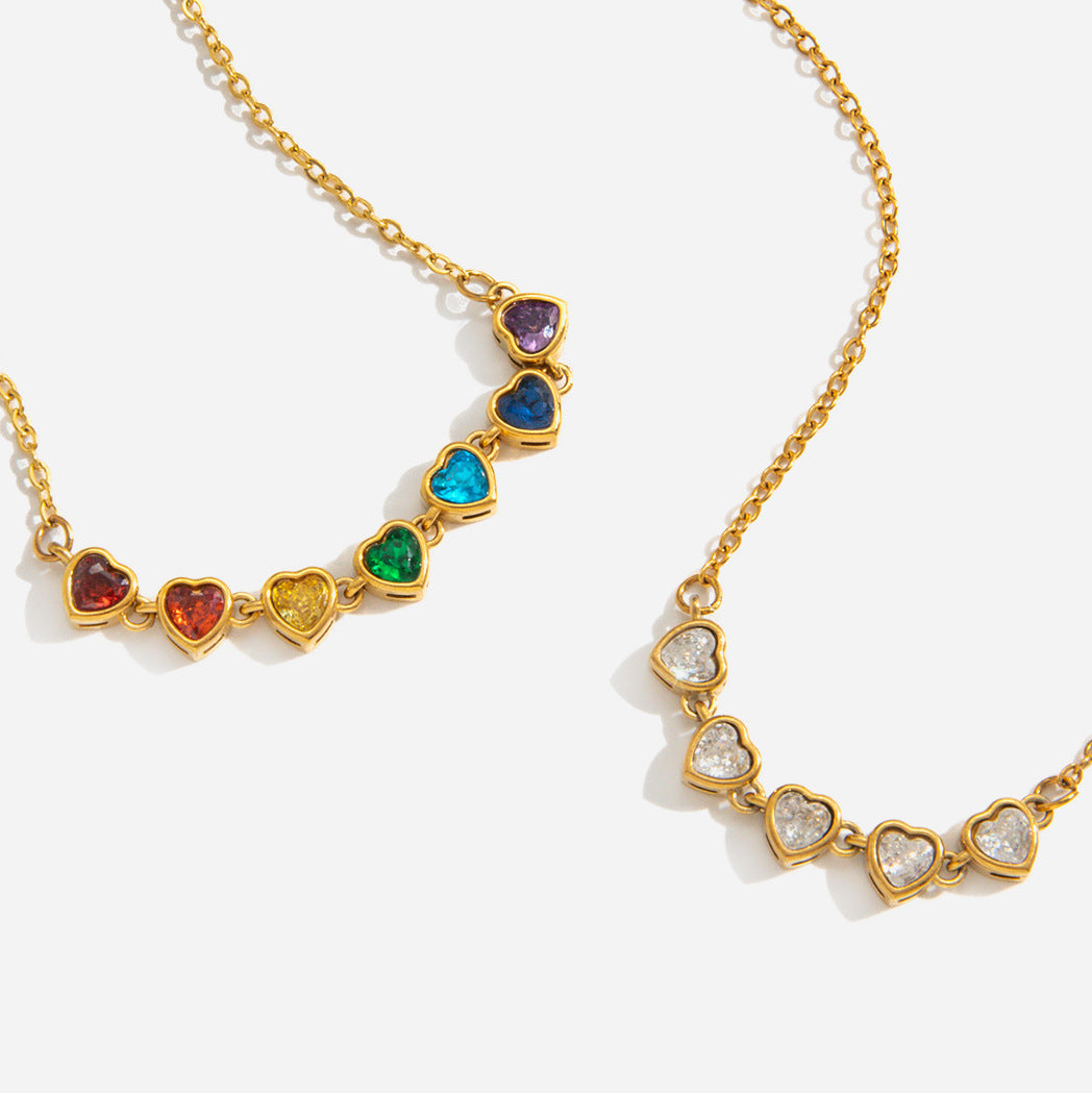 Spring Summer Vacation Jewelry Titanium Steel Colorful Zircon Necklace Light Luxury