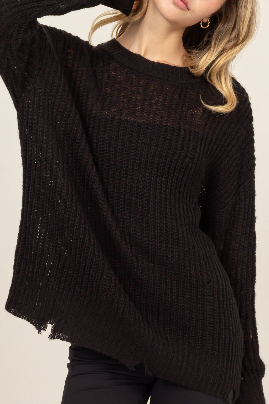 Back To School Sweater - HYFVE Distressed Long Sleeve Knit Top