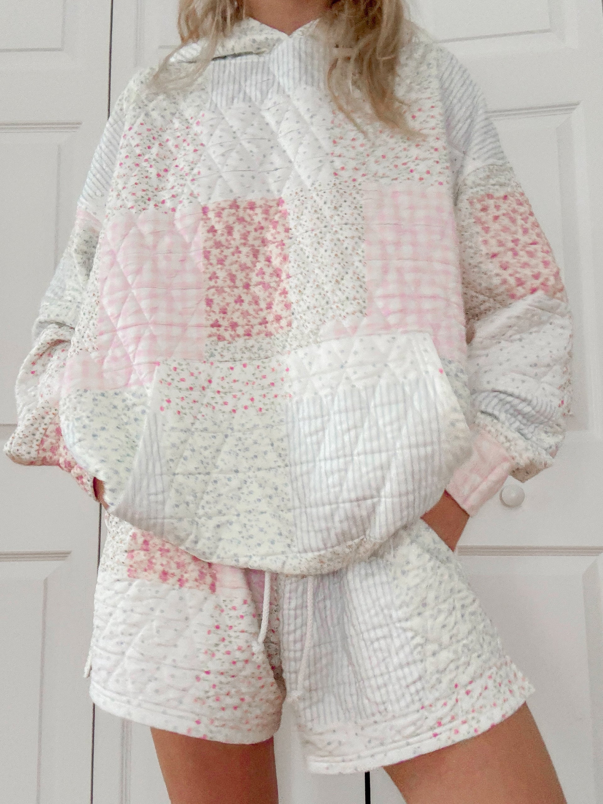 Quilted Pastel Shorts - Cotton Patchwork Cottagecore Lounge