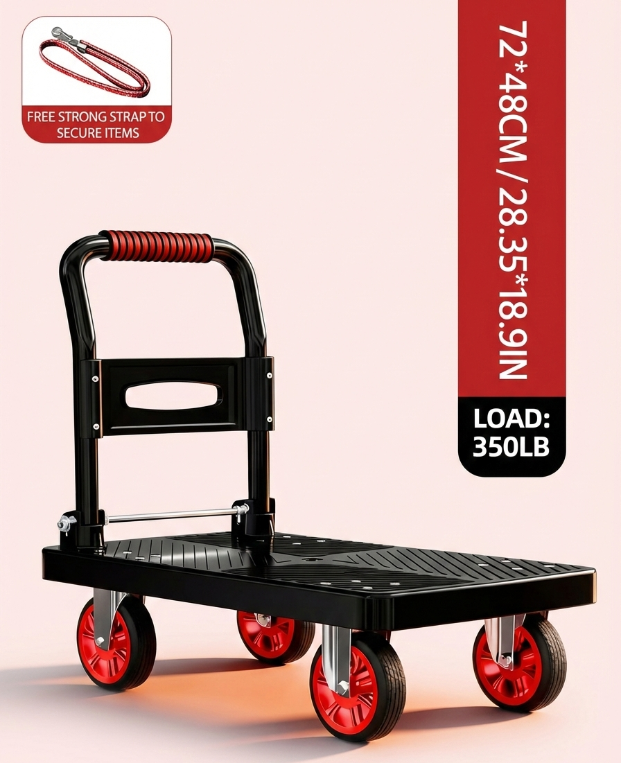 Heavy Duty Folding Platform Cart with Secure Strap