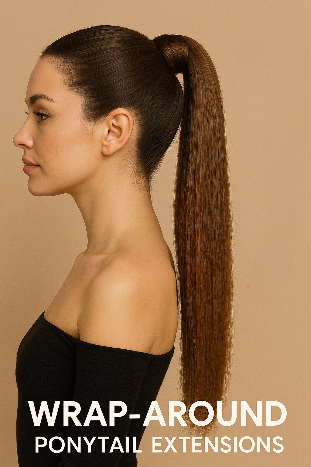 Close-up of an 18-inch silky human hair ponytail extension in a professional style