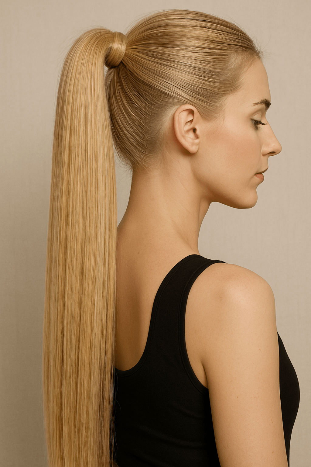 24 inch silky straight human hair wrap-around ponytail extension in natural blonde and brunette shades