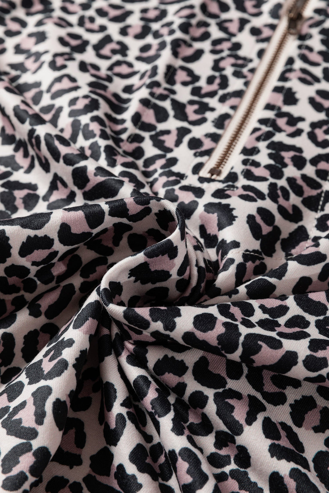 Leopard Half Zip Long Sleeve Blouse