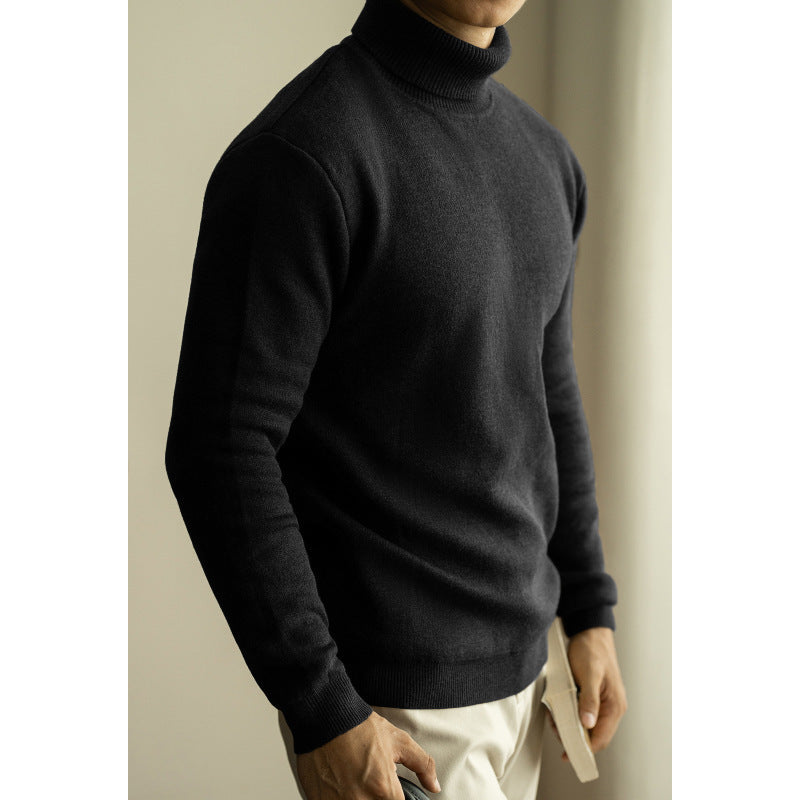 Men's Minimalist Charcoal Grey Turtleneck Knit Sweater
