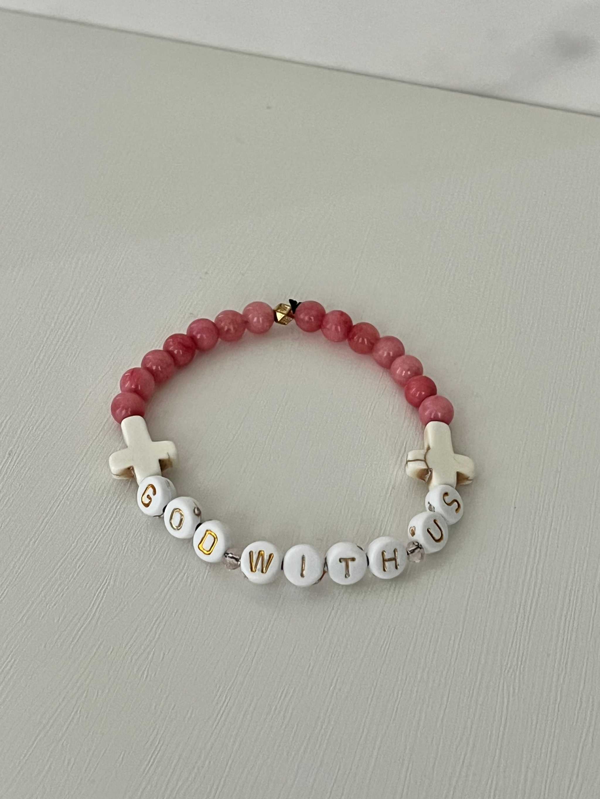 Pink Marble God With Us Bracelet - Faith-Inspired Jewelry