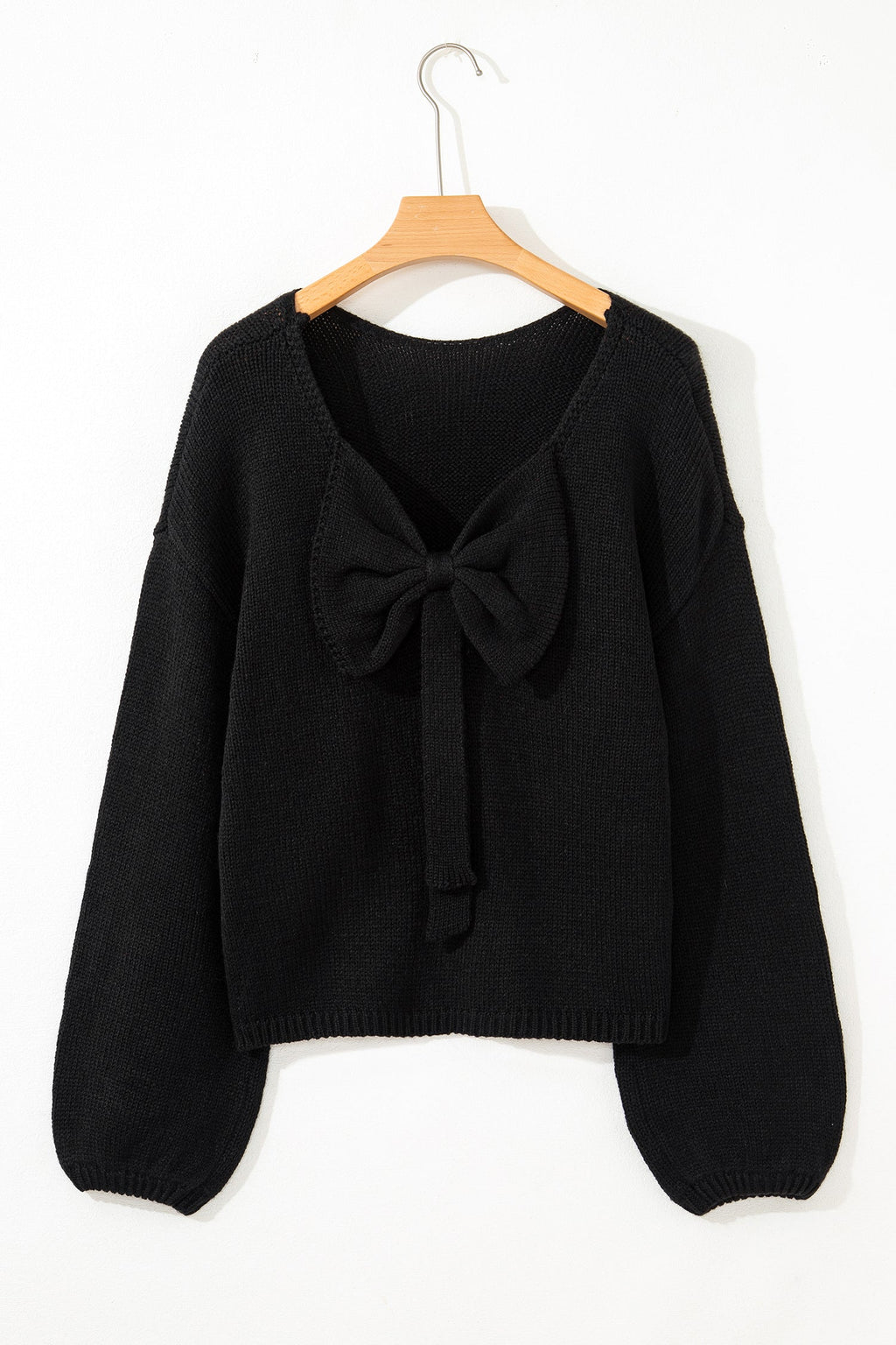 Bow Tie Backless Bubble Sleeve Sweater