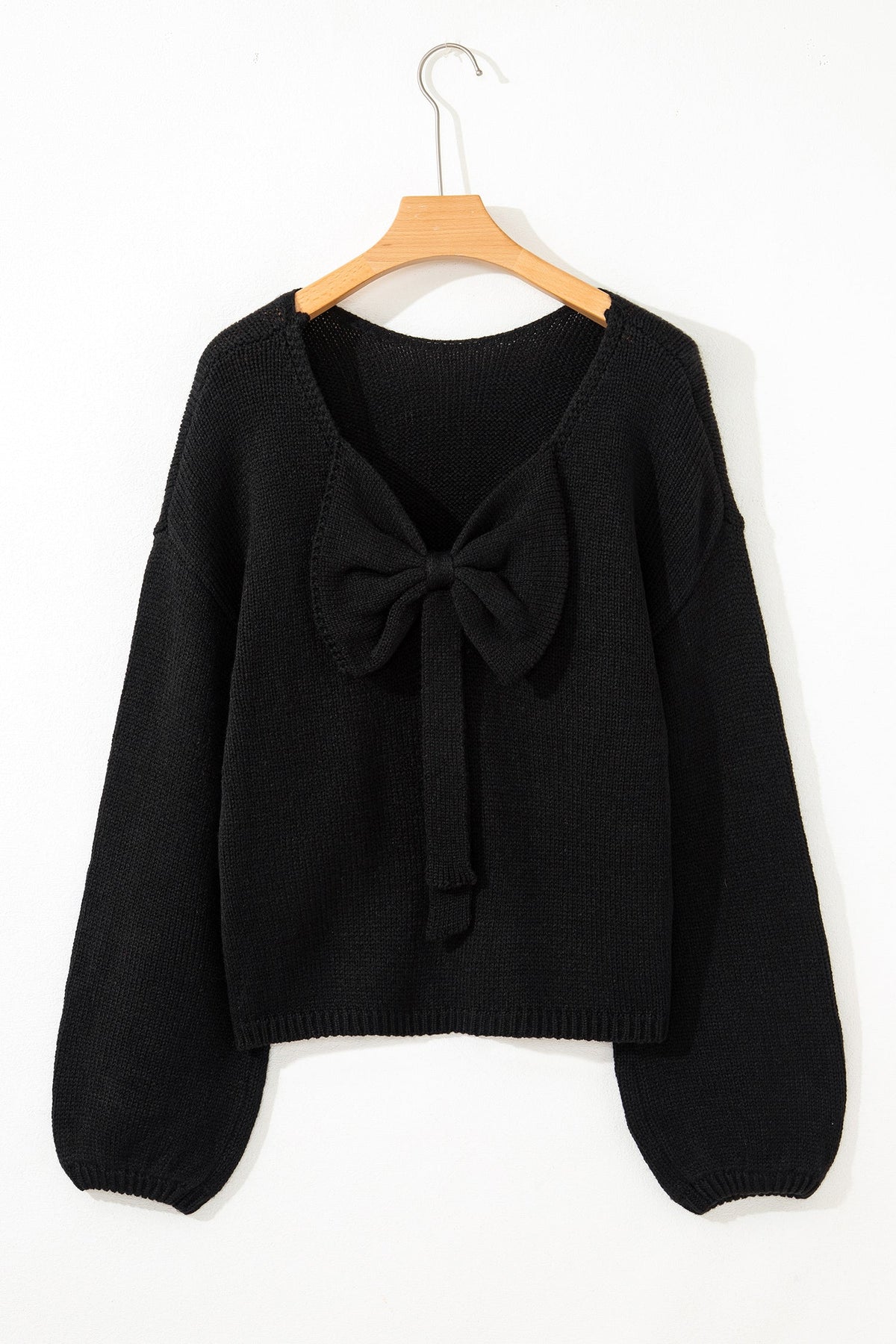 Bow Tie Backless Bubble Sleeve Sweater