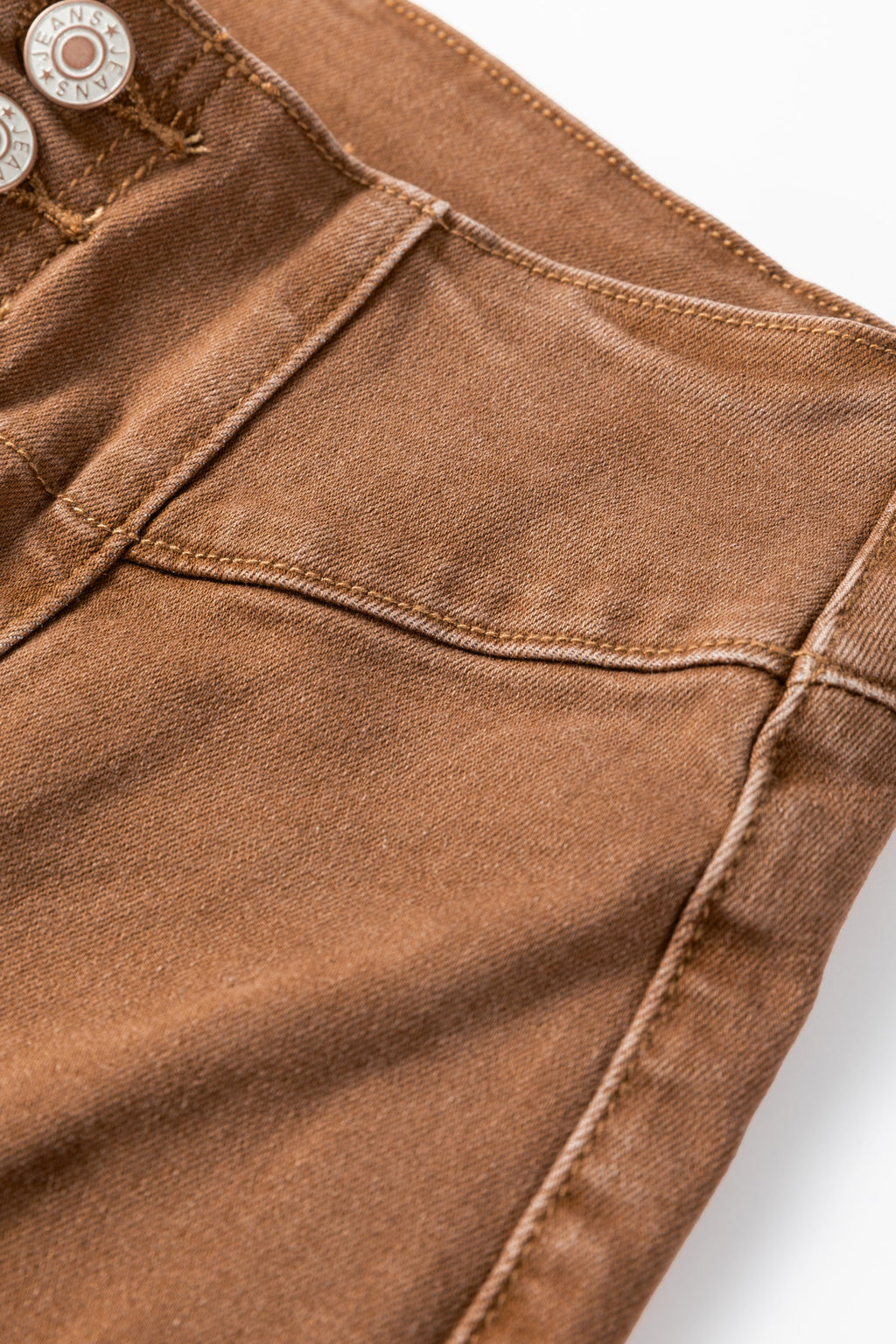 Coffee High Waist Flare Jeans | Button Fly Raw Hem Denim