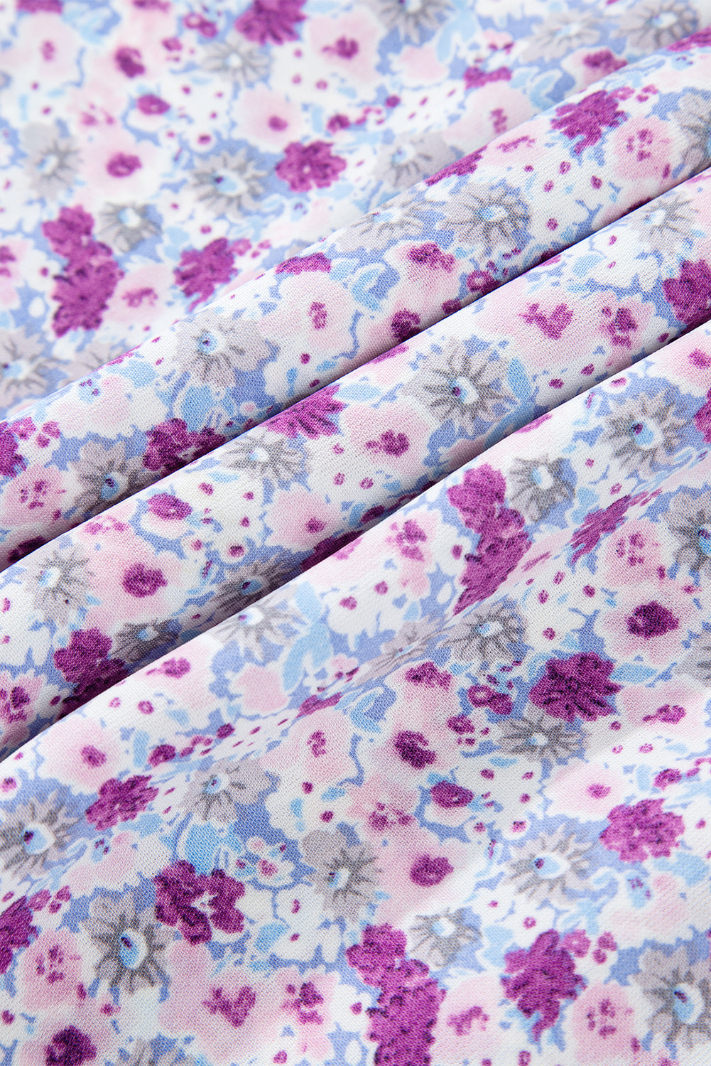 Floral Bubble Sleeve Shirred High Waist Maxi Dress
