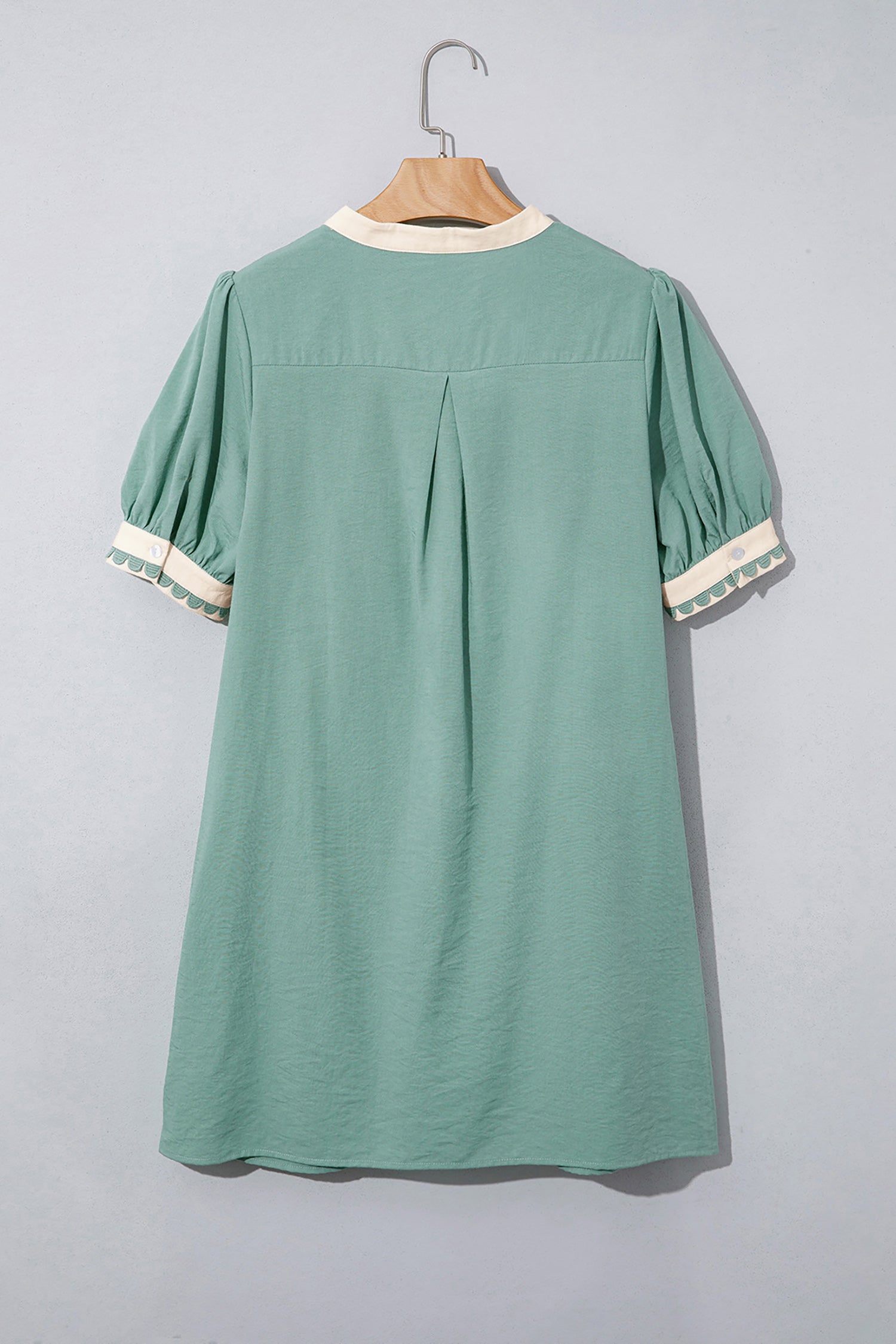Canton Scallop Color Block Trim Puff Sleeve Mini Dress