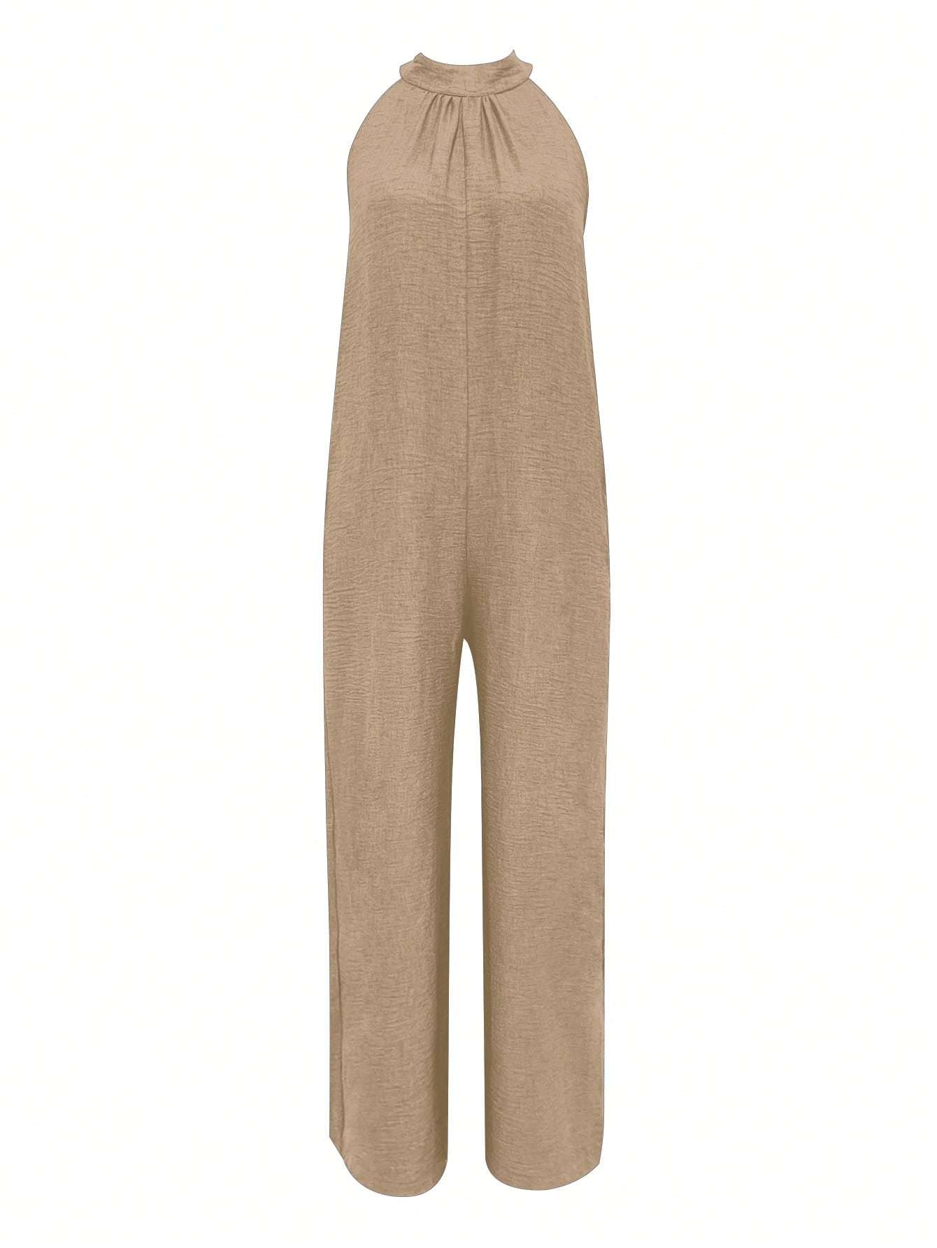 Sleeveless Halter Ruffled Cami Jumpsuit with Flared Hem