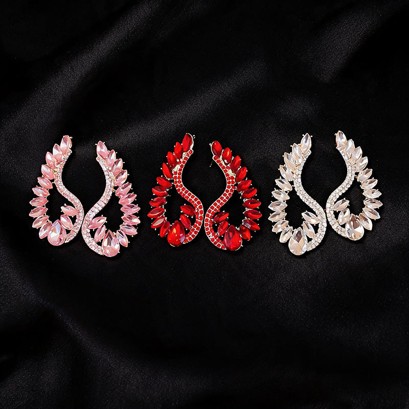 Women Geometric Water Drop Rhinestone Pendant Dangle Stud Earrings,Palace Style Light Luxury Exaggerated Versatile Fashion Statement Jewelry For Party Occasion