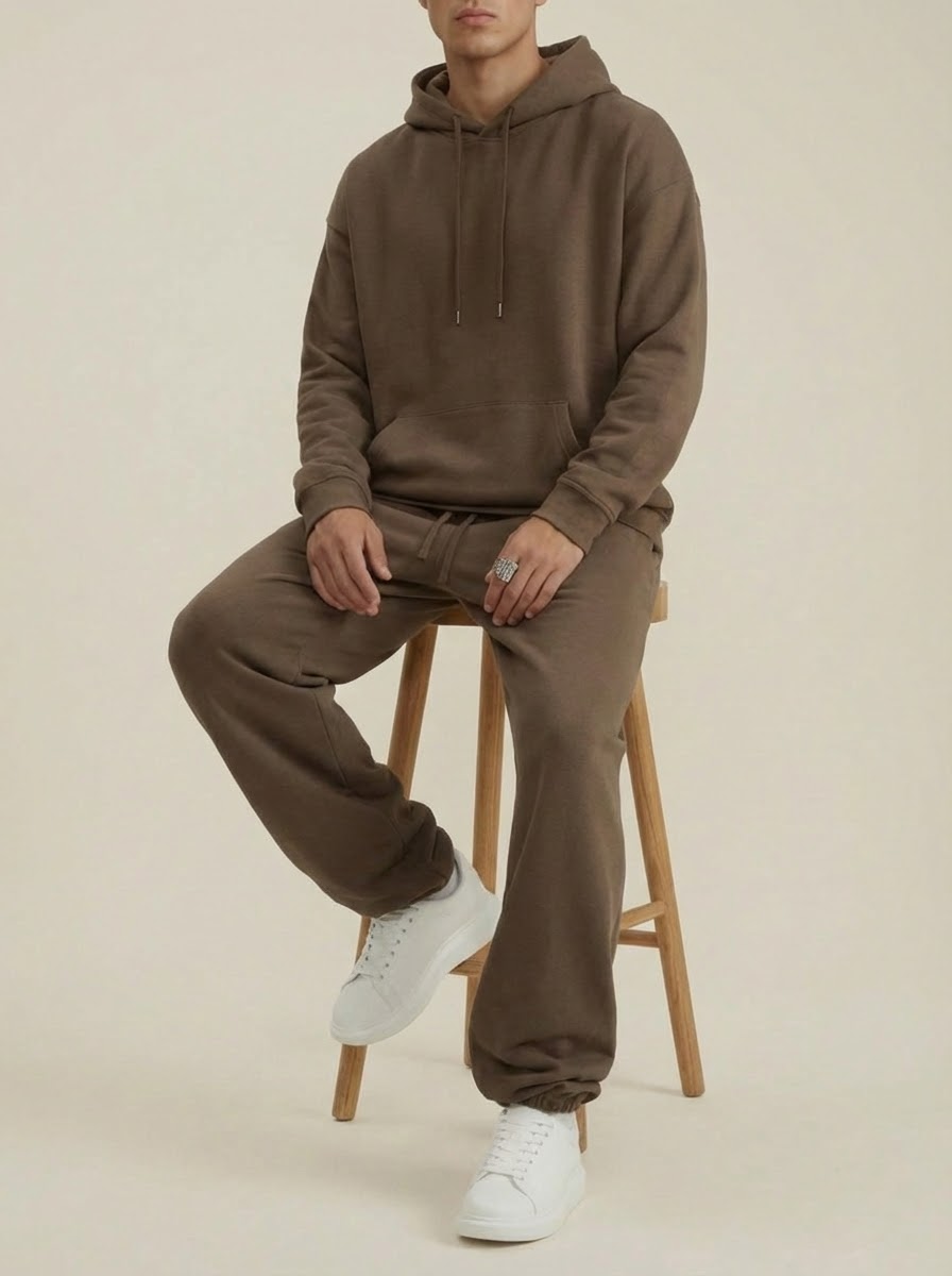 Heavyweight 440 GSM Cotton Joggers in Brown - Relaxed Fit