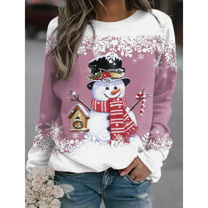 Women's Snowman Printed Panel Loose Sweater
