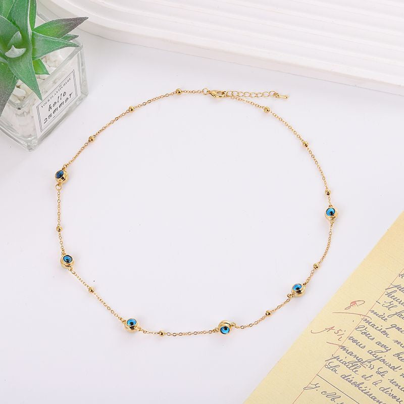 Gold-Tone Blue Evil Eye 5-Piece Necklace Bracelet Earring Set