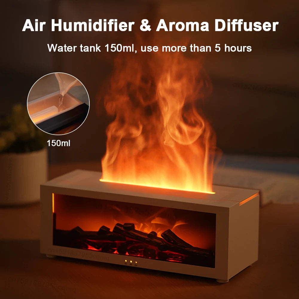 Modern Flame Aromatherapy Diffuser & LED Mist Humidifier, Black