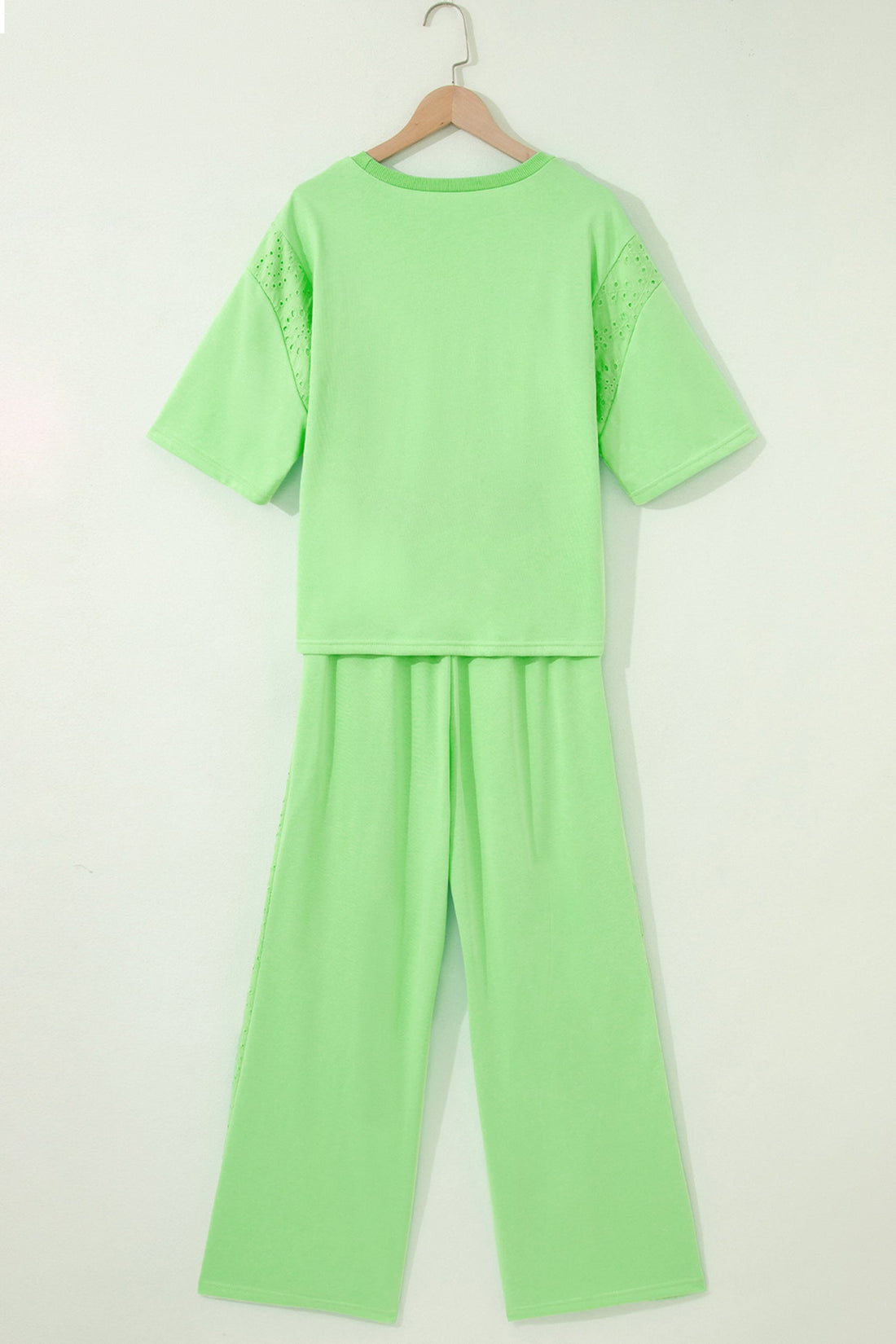 Solid Embroidered Eyelet Patchwork Top & Pants Set