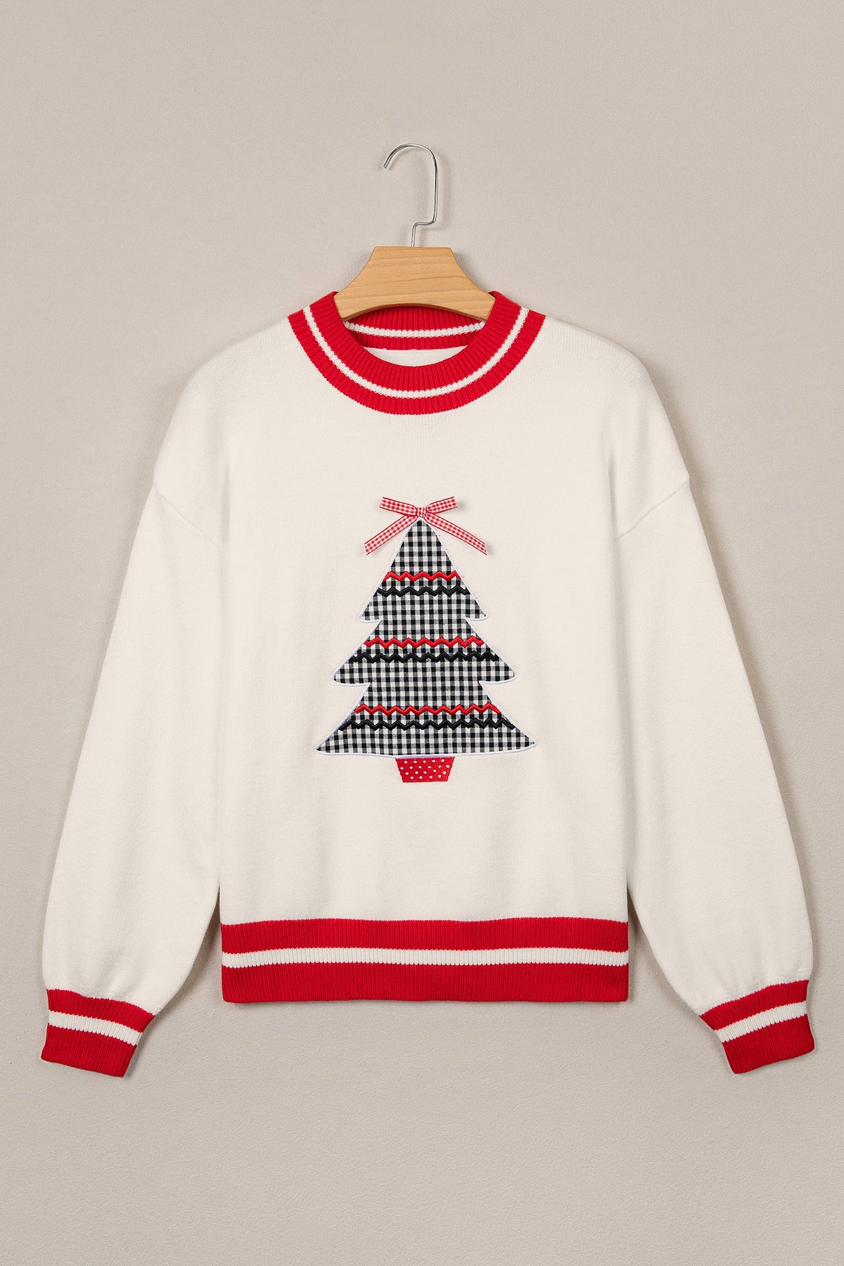 Christmas Tree Gingham Patch Embroidered Sweater