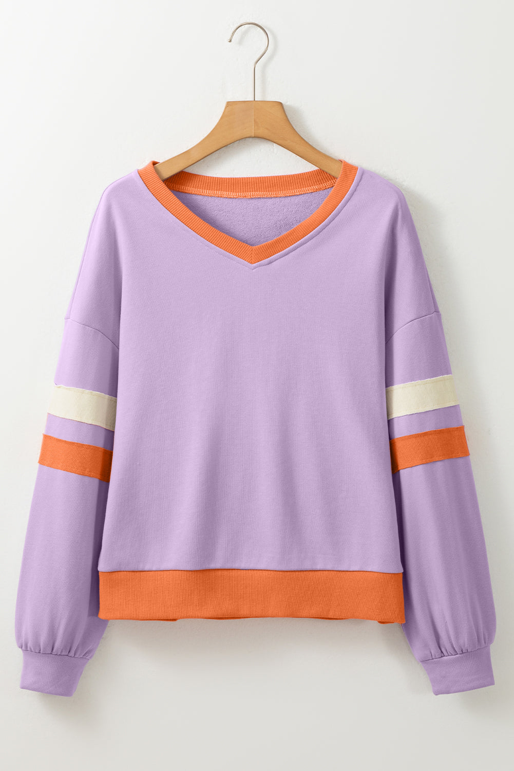 Colorblock Patchwork V-Neck Drop Shoulder Sweatshirt