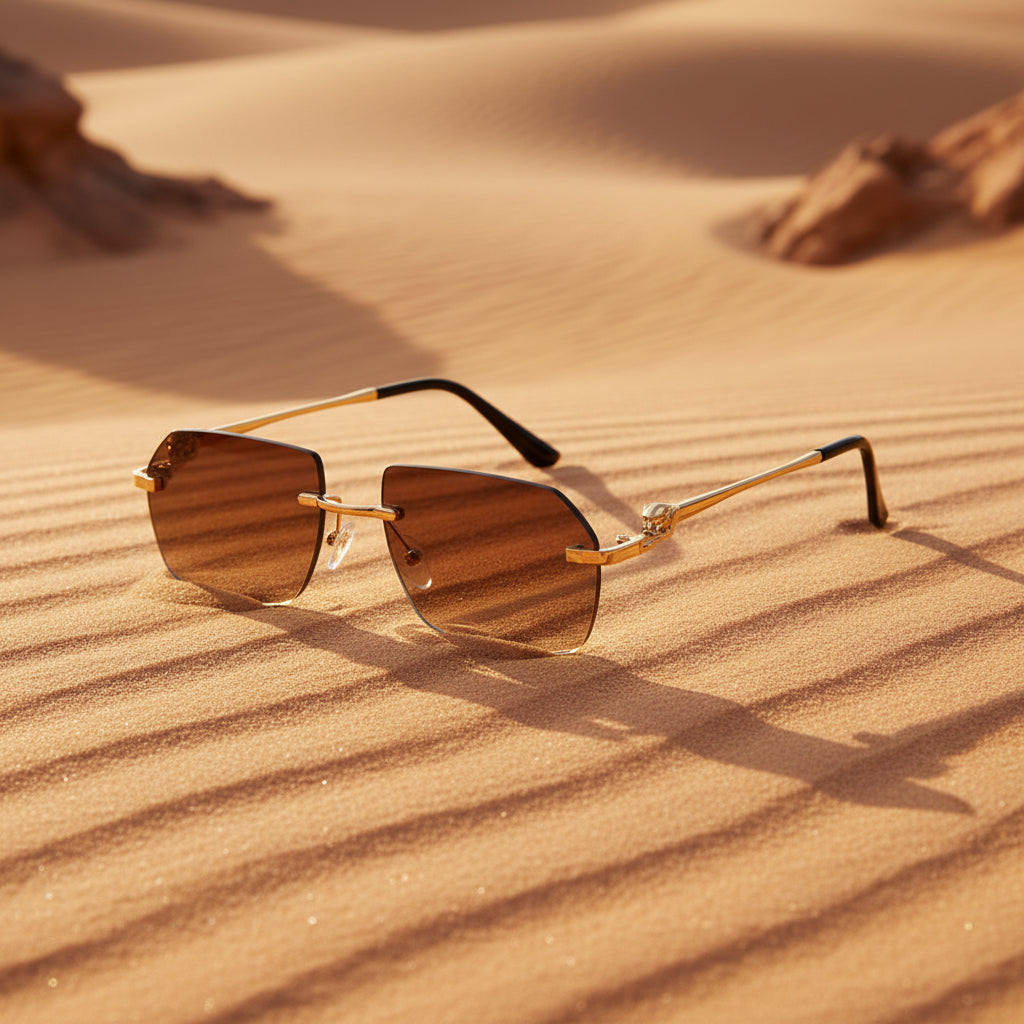 Gold Rimless Cheetah Print Sunglasses Hip-Hop Style Shades