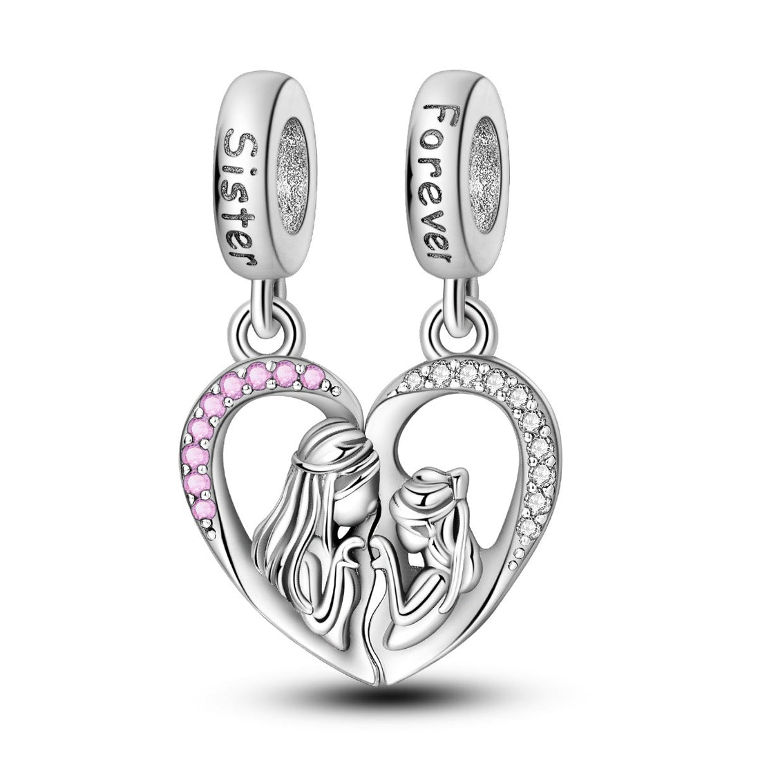 Sisterhood Friendship Heart Pendant Necklace, Silverplated Charm