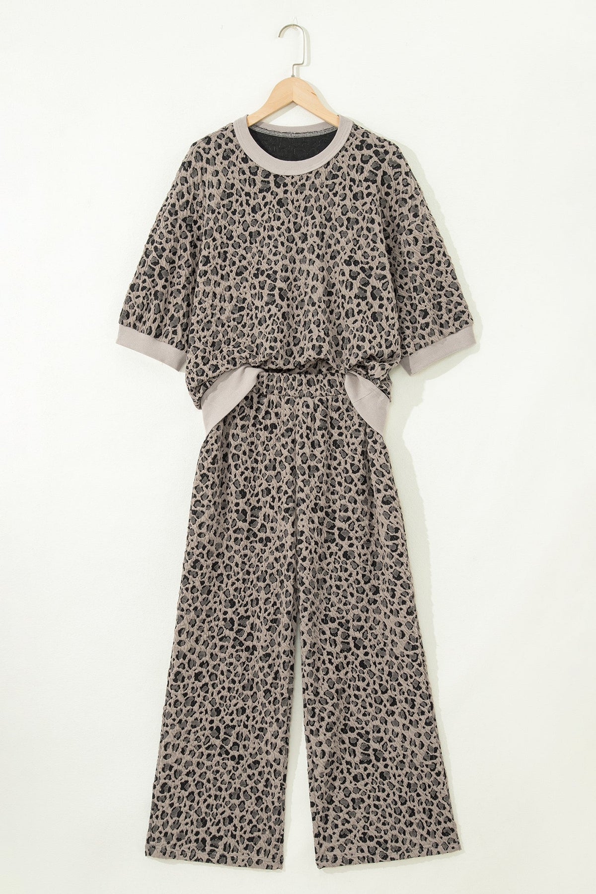 Leopard Textured Short Sleeve Jumper and Pants Set