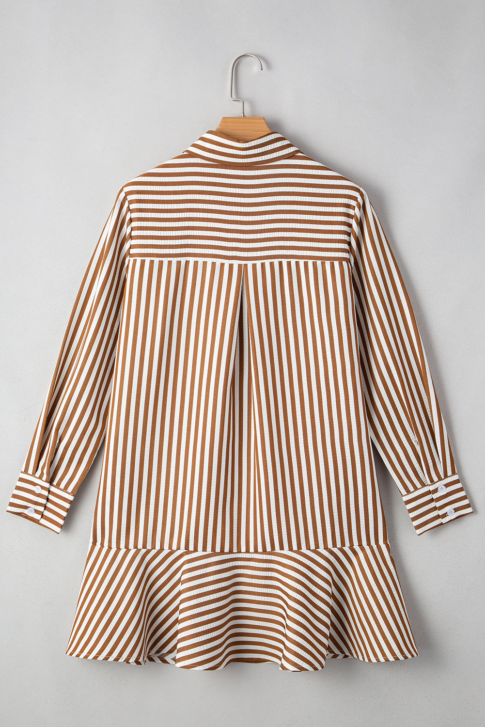 Yamileth Long Sleeve Striped Shirt Mini Dress with Ruffled Hem