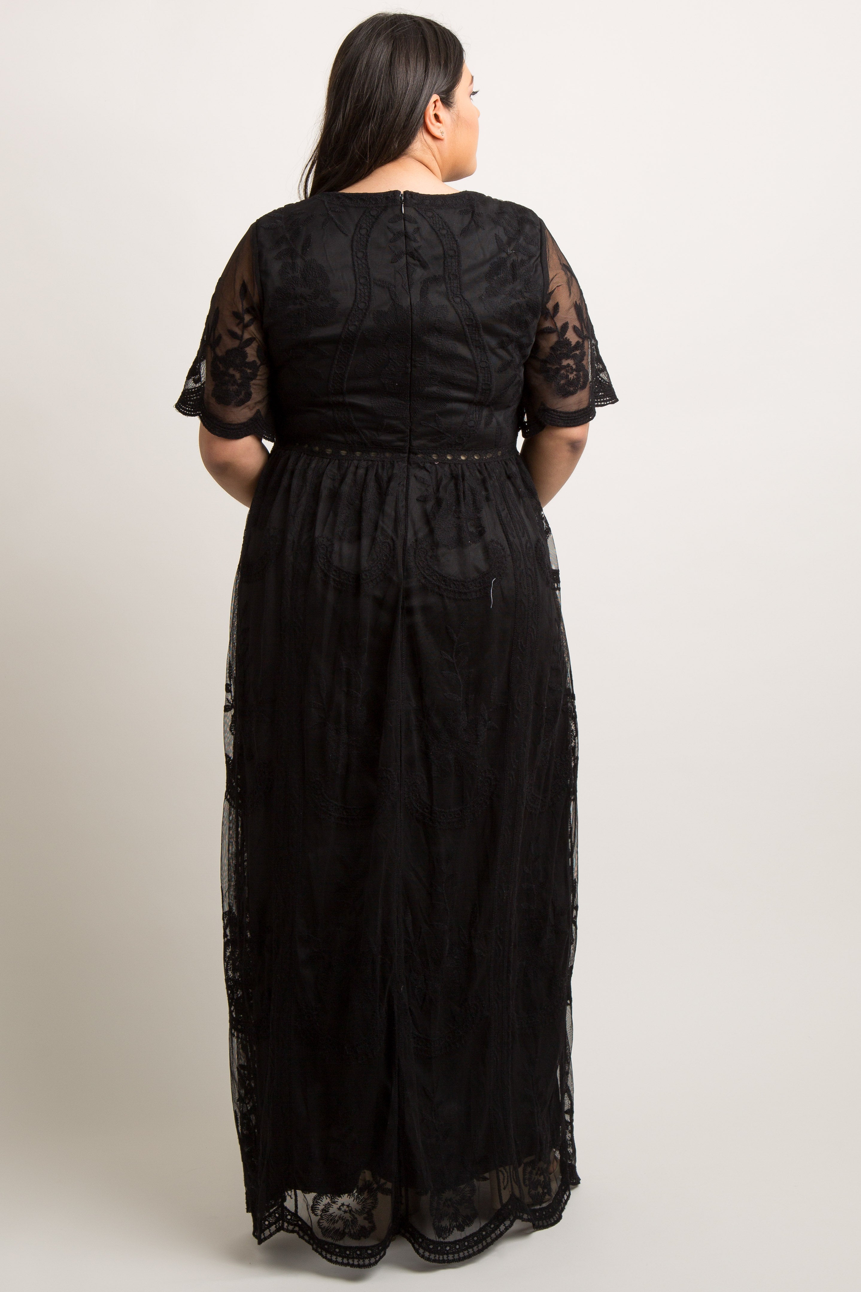 PinkBlush Black Lace Mesh Overlay Maternity Plus Maxi Dress
