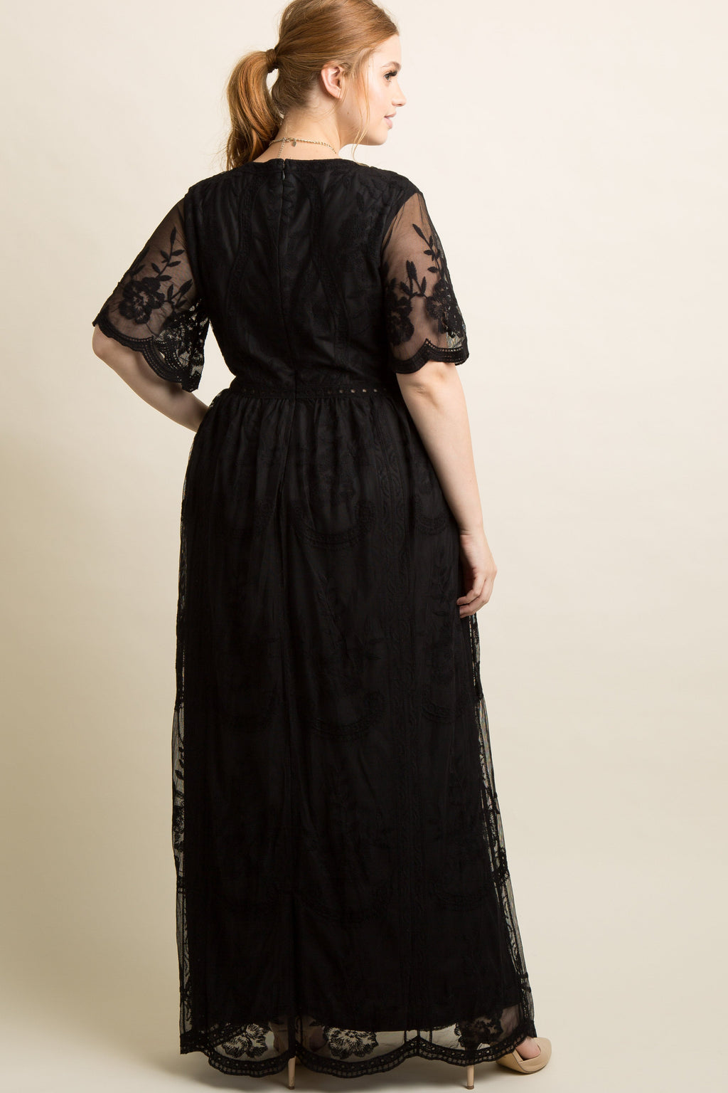 PinkBlush Black Lace Mesh Overlay Plus Maxi Dress