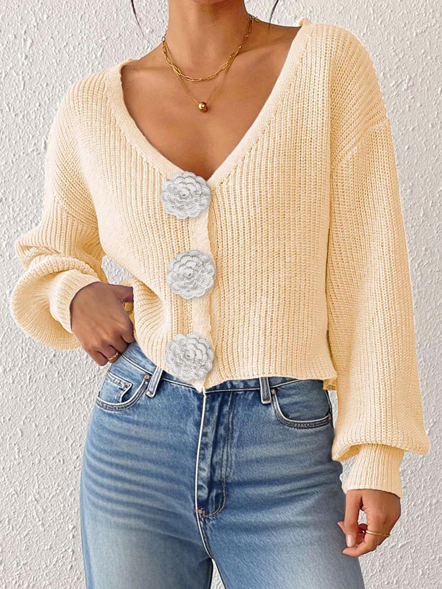 Women's Crochet Cardigan with Decorative Buttons