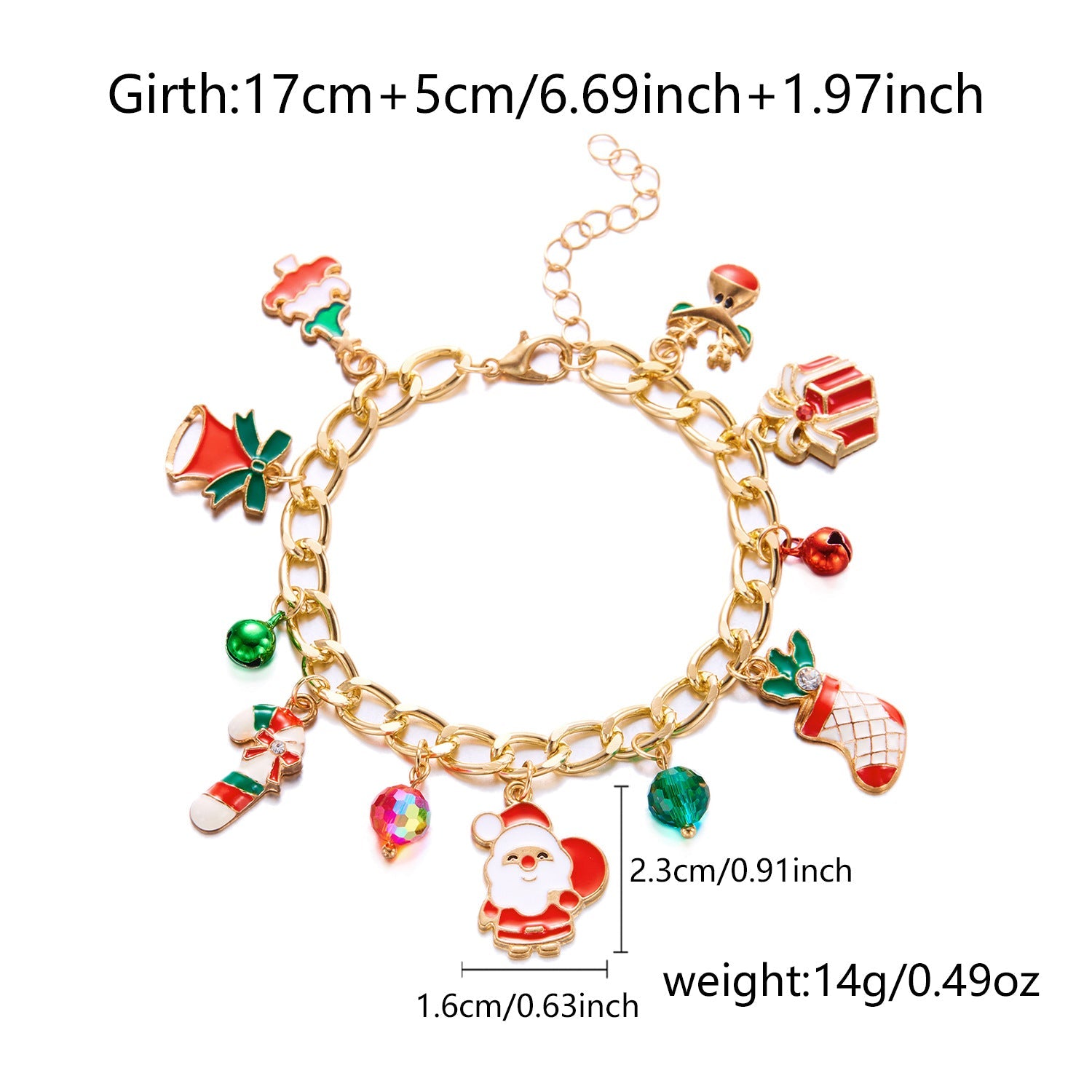 Cross-Border Christmas Bracelet With European And American Snow Santa Claus Bell Wreath Gift Pendant, Pull-Out Light Luxury Design Bracelet