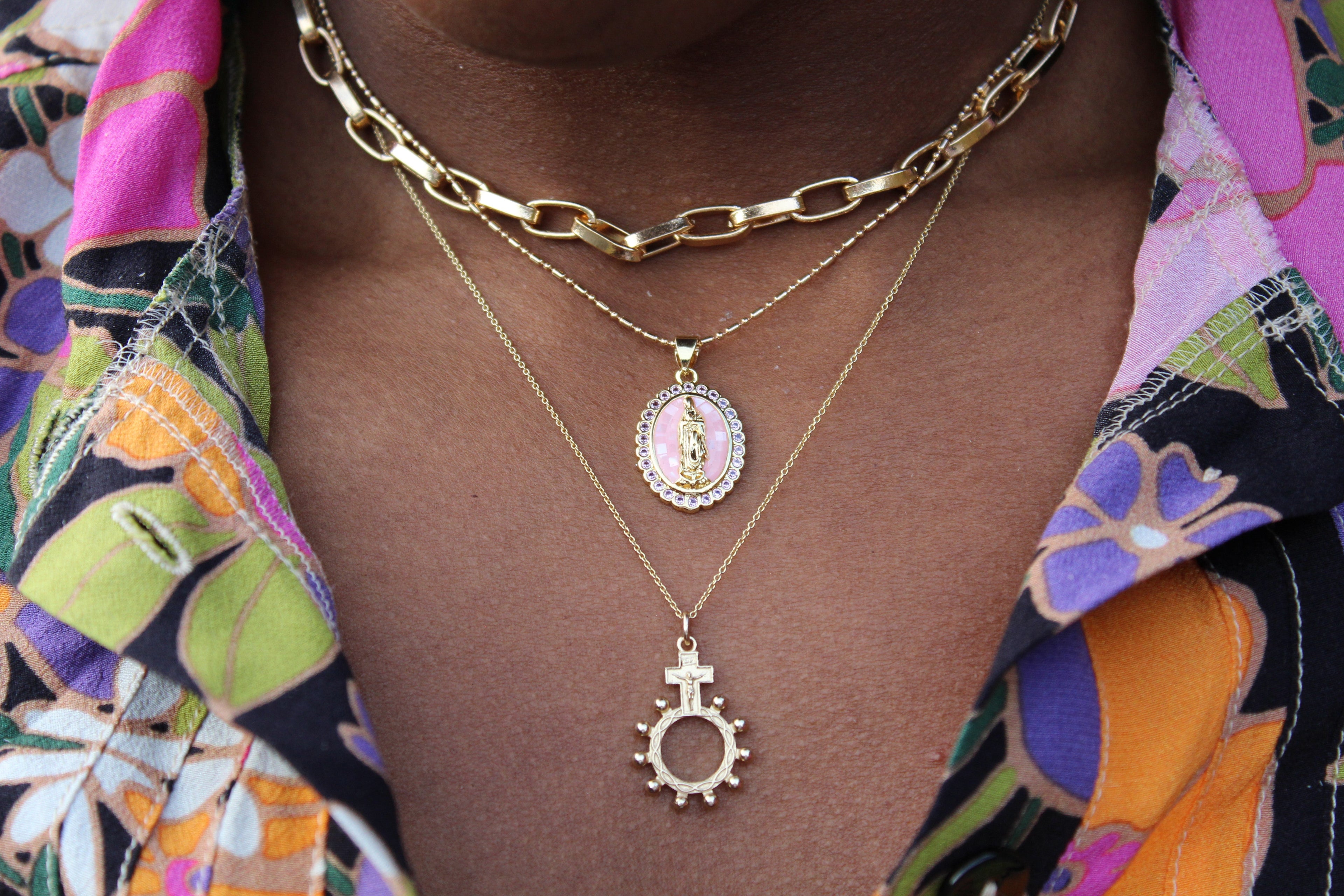 Rosary Bead Necklace 14k Gold