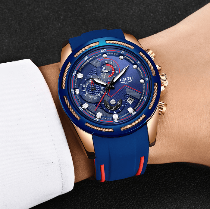 LIGE Men's Multifunction Sport Watch with Durable Rubber Strap