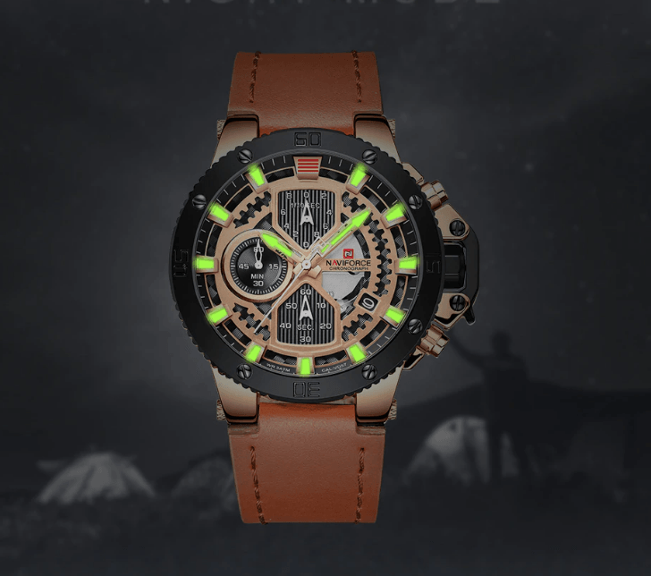 Men's Waterproof Casual Chronograph Watch with Leather Strap