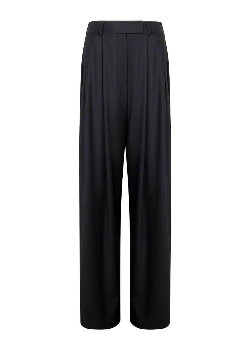 Deep Black Wide-Leg Virgin Wool Pants Liza