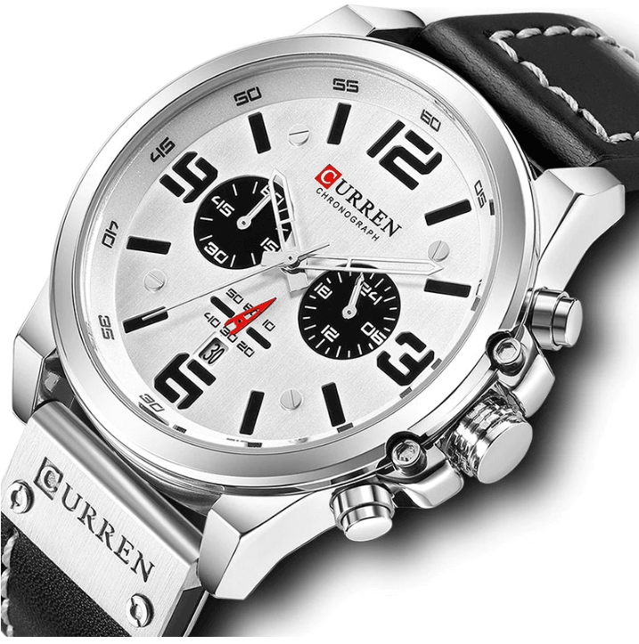 Retro Waterproof Chronograph Watch with Leather Strap & Steel Case