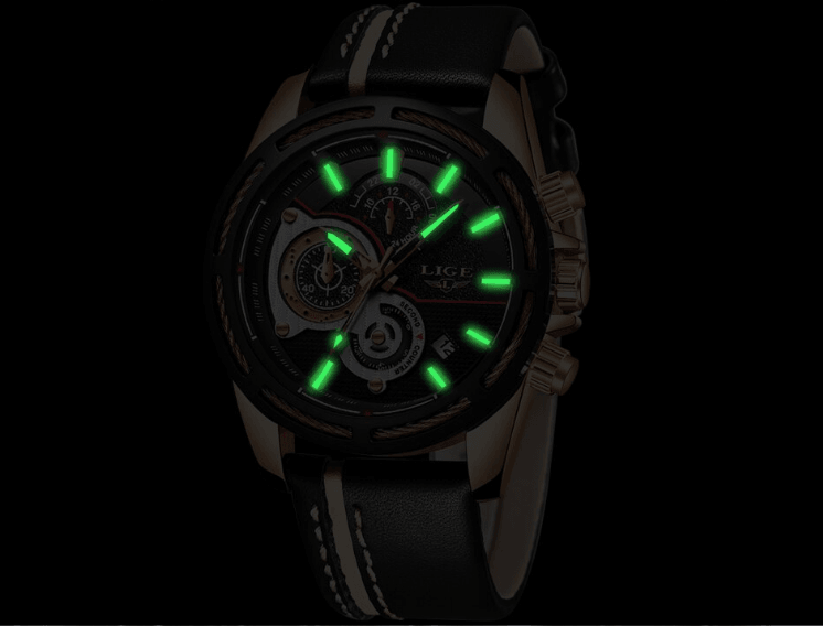 Men's Waterproof Chronograph Sports Watch with Leather Strap