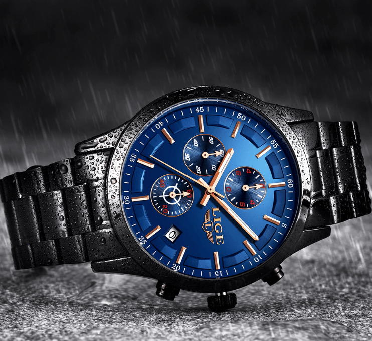 Men's Waterproof Chronograph Watch with Date Display & Luxury Dial