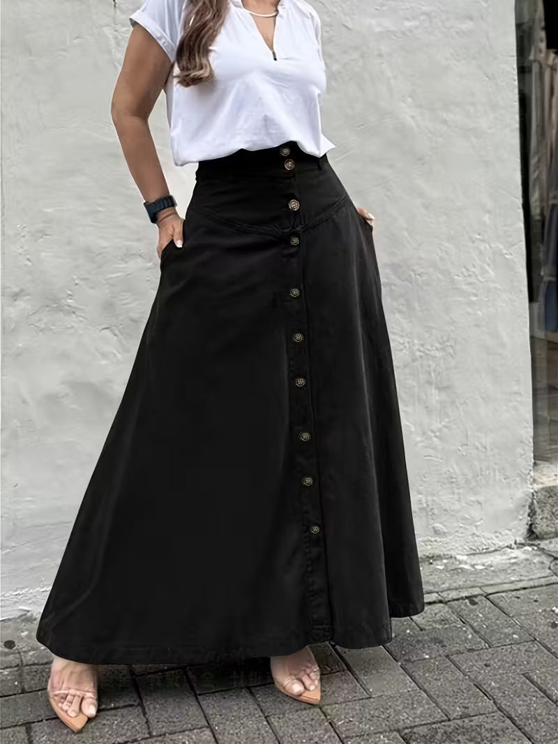 Women's High-Waist A-Line Maxi Skirt in Neutral Earth Tones