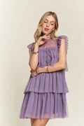 Layered ruffled cap sleeve mesh dress for special events