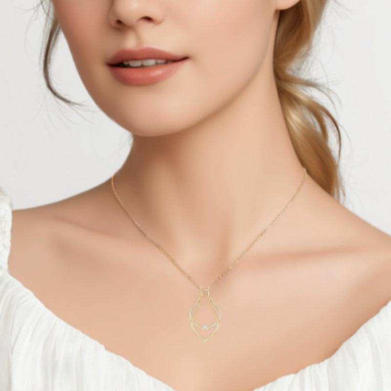 Minimalist geometric ring holder pendant necklace in gold vacuum electroplated titanium steel