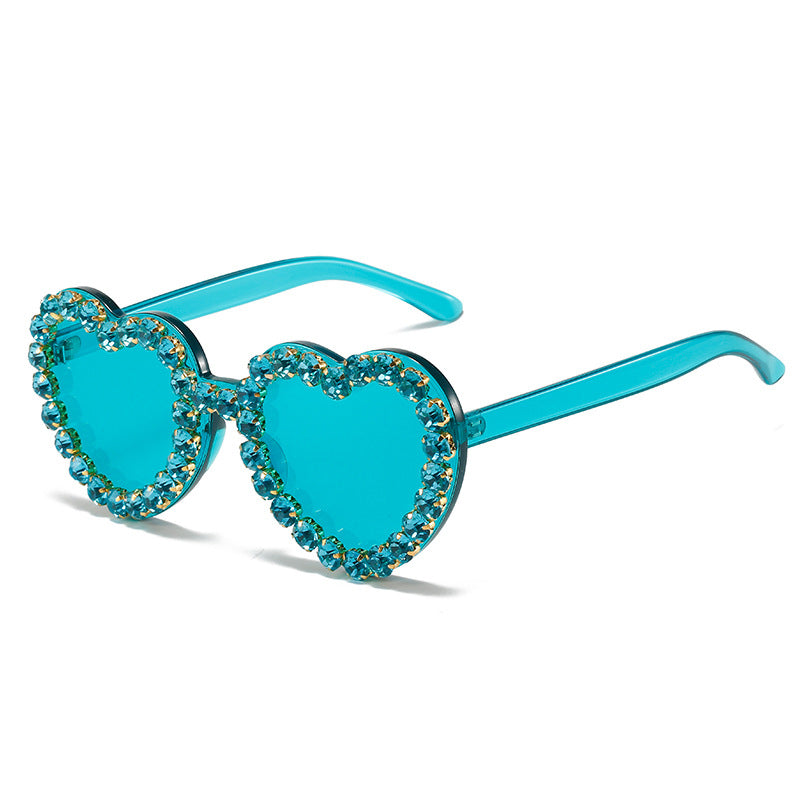 Peach Heart Rhinestone Sunglasses Y2K Aesthetic Shades