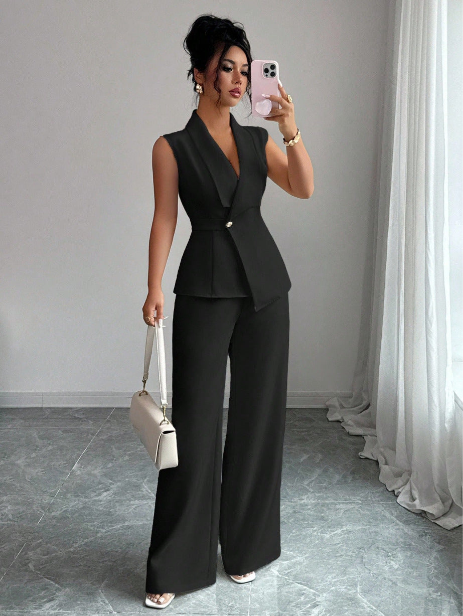 Womens Sleeveless Blazer and Straight Leg Pants Two Piece Set - Image 6