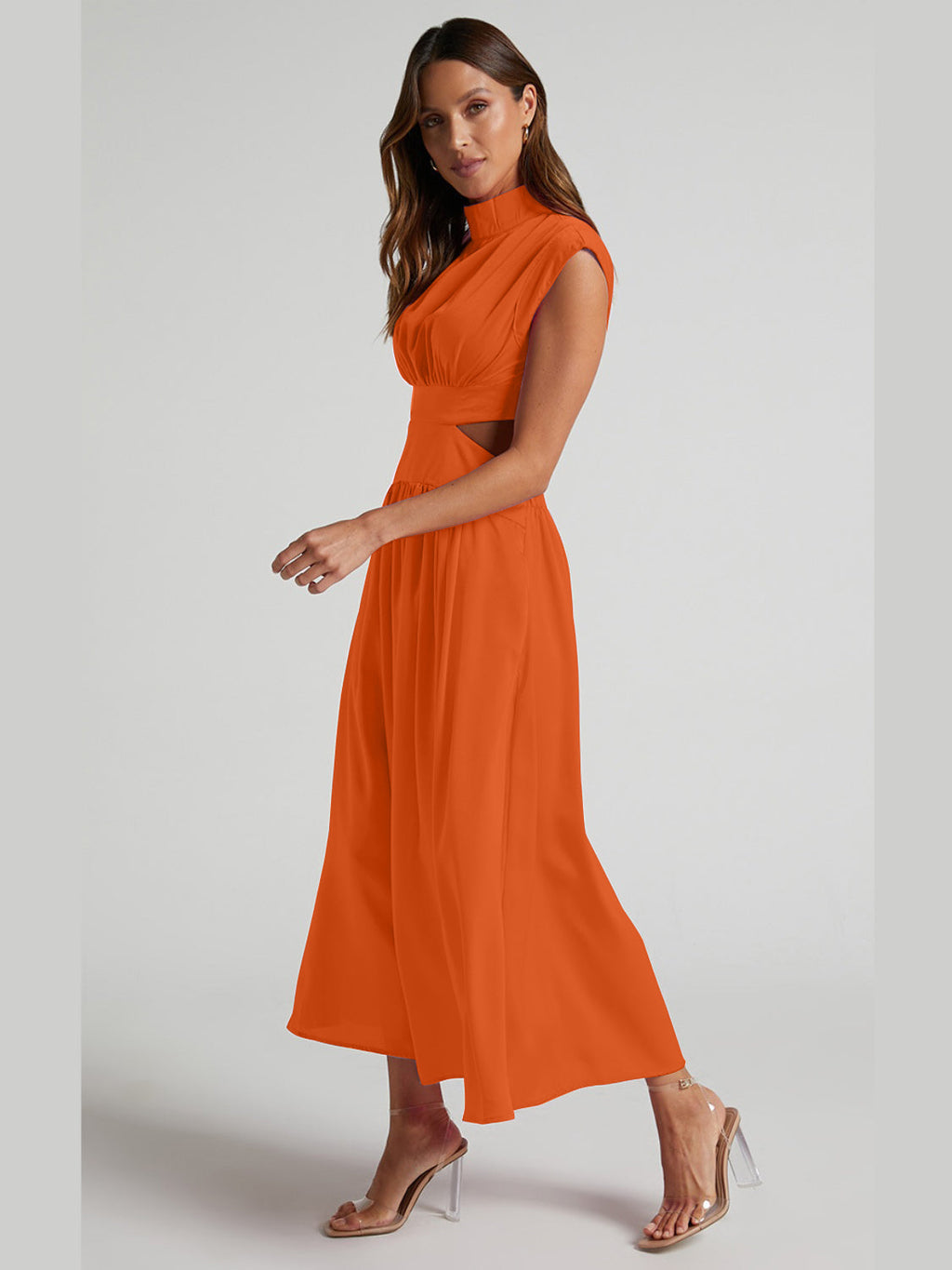 Modern Cutout Mock Neck Sleeveless Ruched Mini Dress